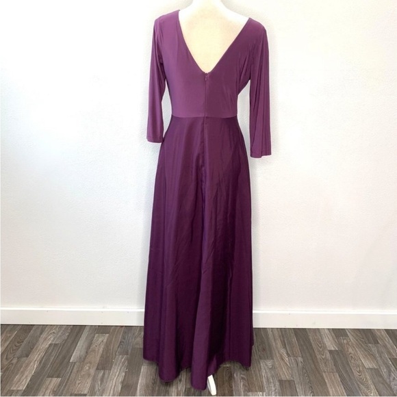 Alfred Sung Mikado 3/4 Sleeve V-Neck‎ Maxi Dress Purple Size 8 Bridesmaid - Picture 9 of 10